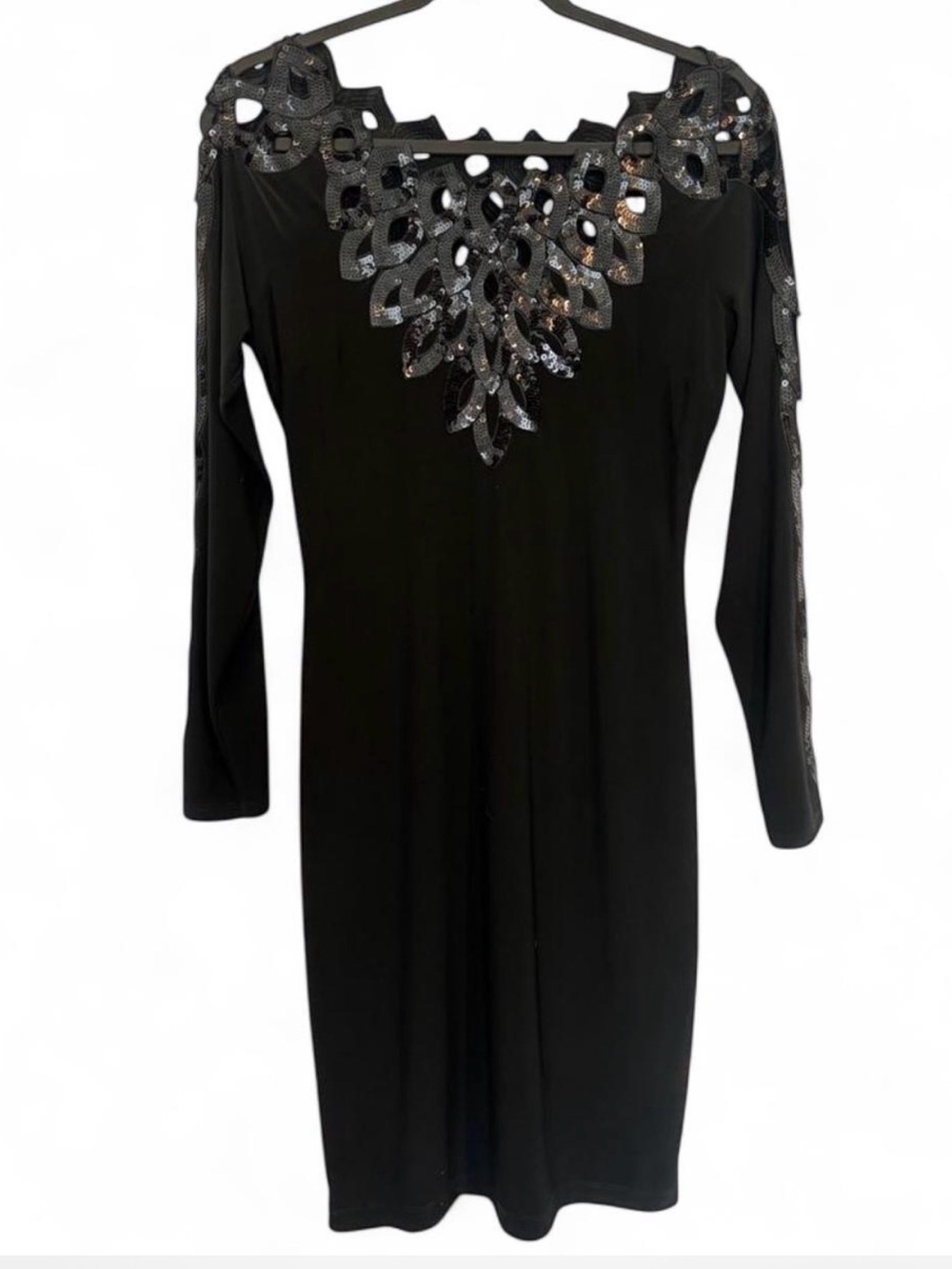 Joseph Ribkoff Showstopper Black Sequin  Cut Out Dress-8- Cocktail Glam Party